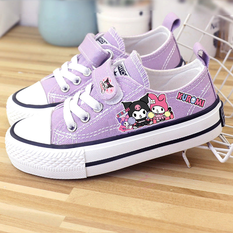 Kawaii Kuromi Student Canvas Shoes Kids Size with Velcro Fastener