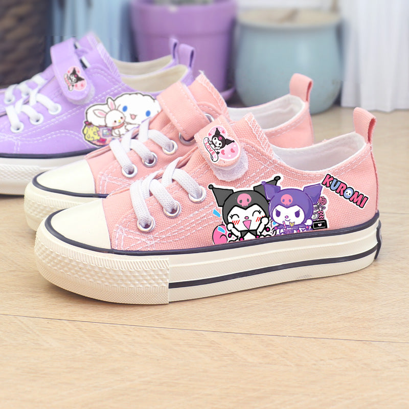 Girls Cute Kuromi Student Canvas Shoes Kids Size with Velcro Fastener