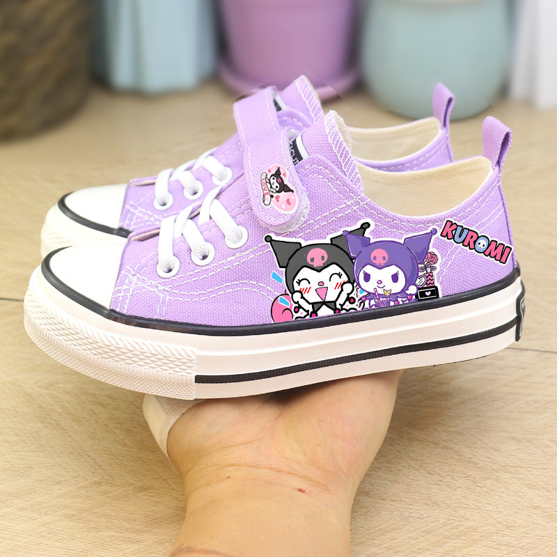 Girls Cute Kuromi Student Canvas Shoes Kids Size with Velcro Fastener