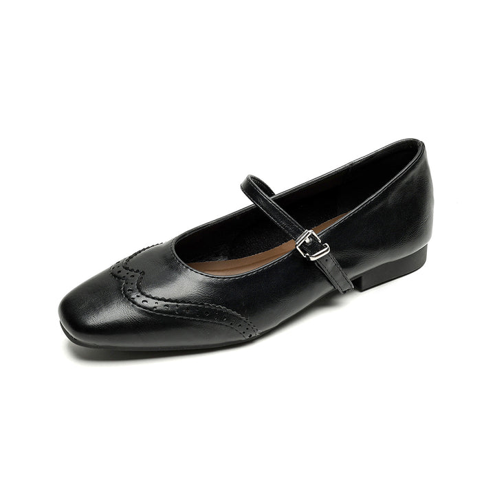 Square Toe Brogue Mary Janes Flats for Women