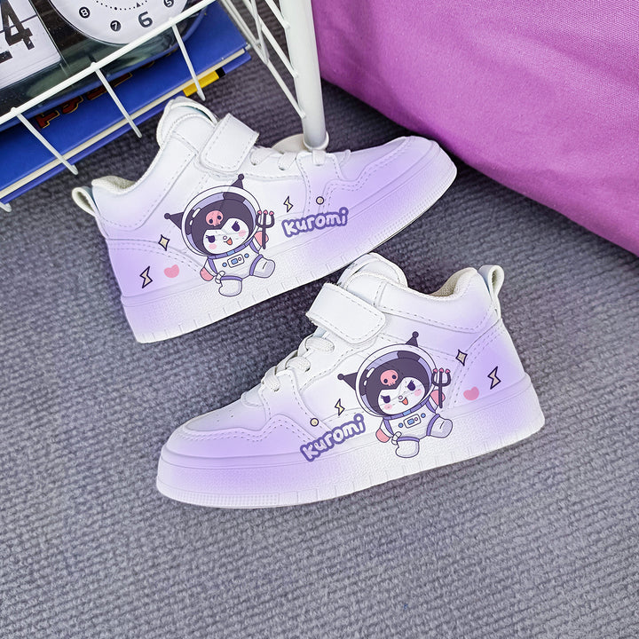 Girls Kawaii Cartoon Kuromi Student Sneakers Kids Size with Velcro Fastener