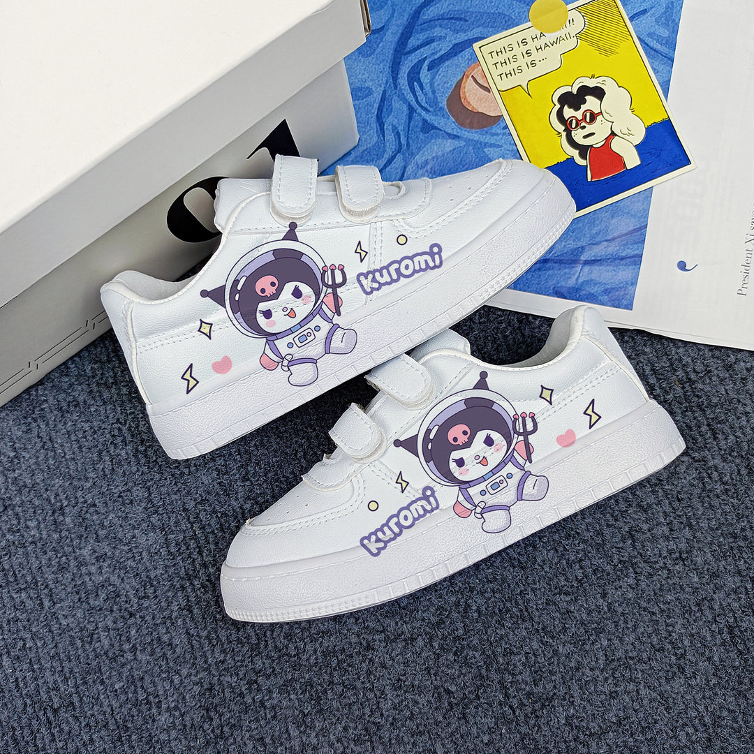 Girls Kawaii Cartoon Kuromi Student Sneakers Kids Size with Velcro Fastener