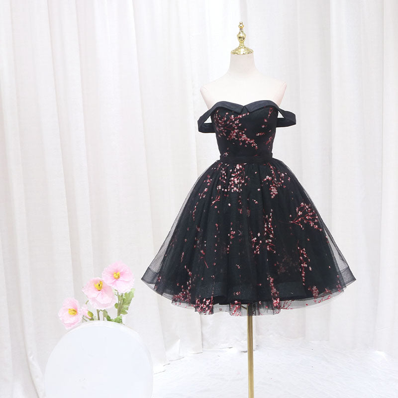 Hepburn Little Black Dress Red Floral Embellishment Homecoming Dresses