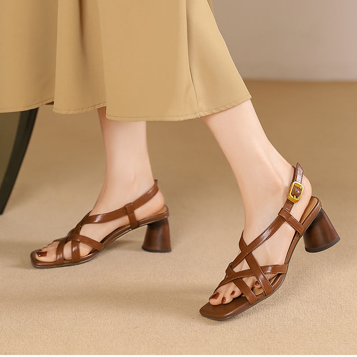 Women's Chunky Heeled Cross Strap Slingback Sandals