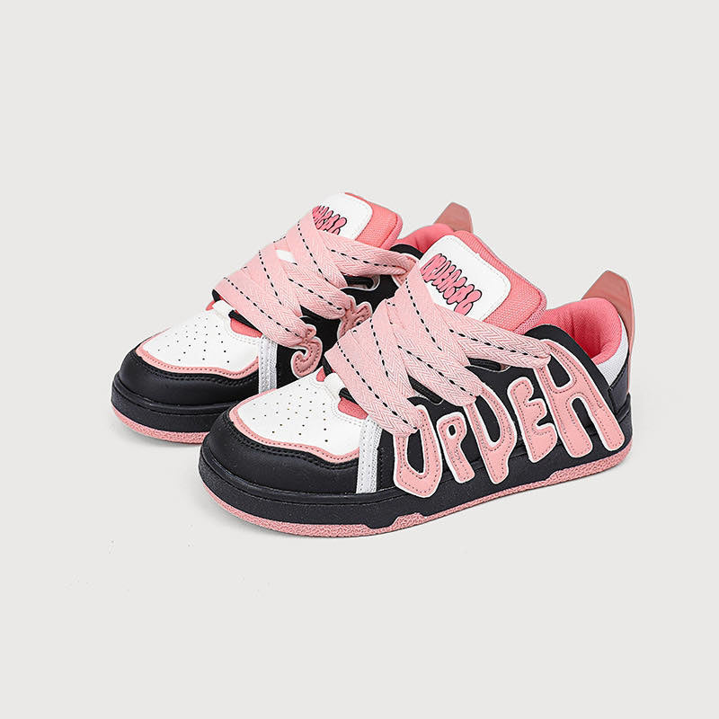 Women's Casual Platform Board Shoes Cartoon Letters Sneakers