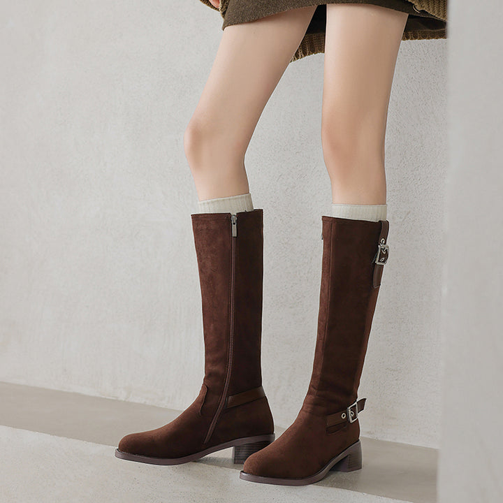 Women's Riding Boots Suede Buckle Knee High Boots