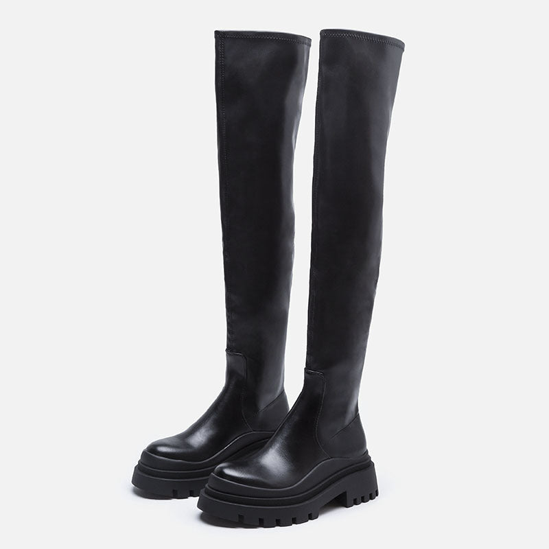 White thigh high on sale boots no heel