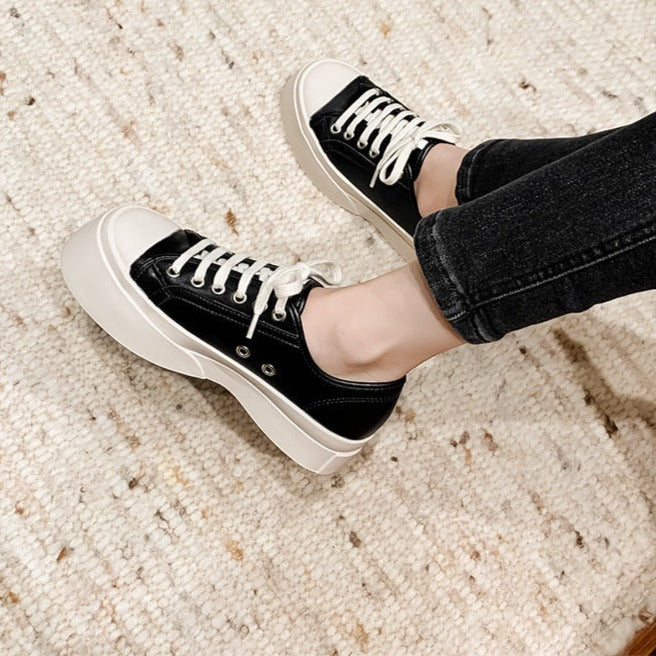 Womens Platform Casual Lace-up Leather Shoes