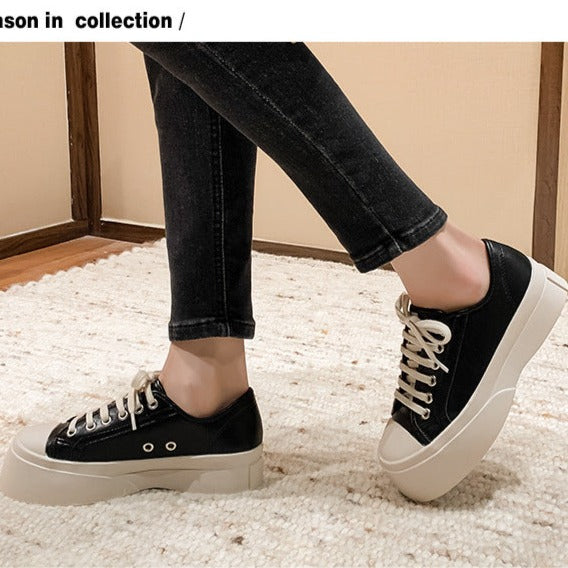 Womens Platform Casual Lace-up Leather Shoes