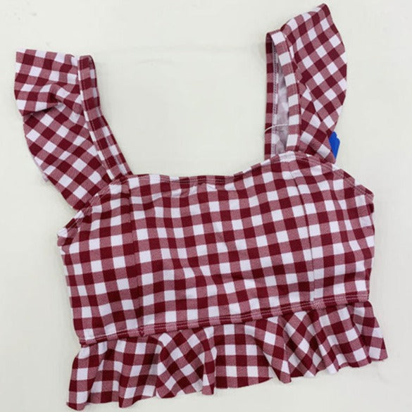 Sweet Swimsuits 2-Piece Set Plaid Ruffles Bathing Suits for Women