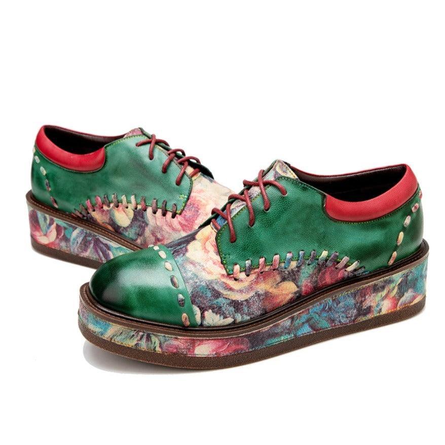 Womens Vintage Comfy Casual Stitching Floral Oxfords Shoes