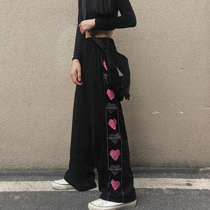 Pink Heart Pants High Waisted Straight Leg Girls Fashion – ubekeen