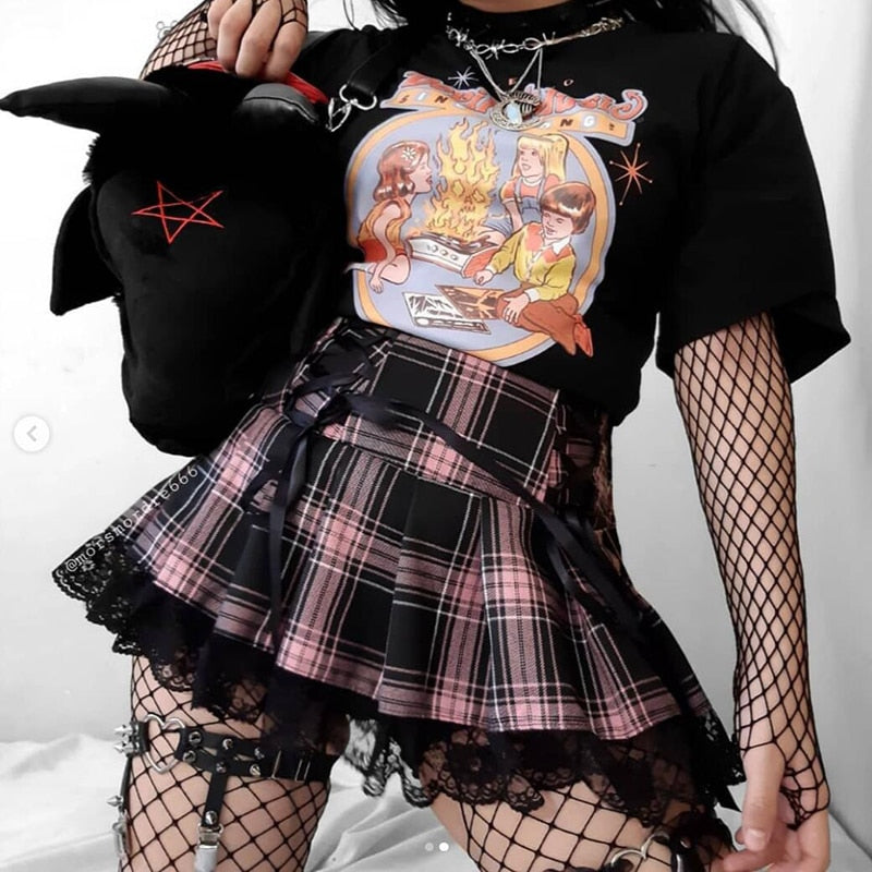 Japanese Gothic Plaid Lace Skirt – ubekeen